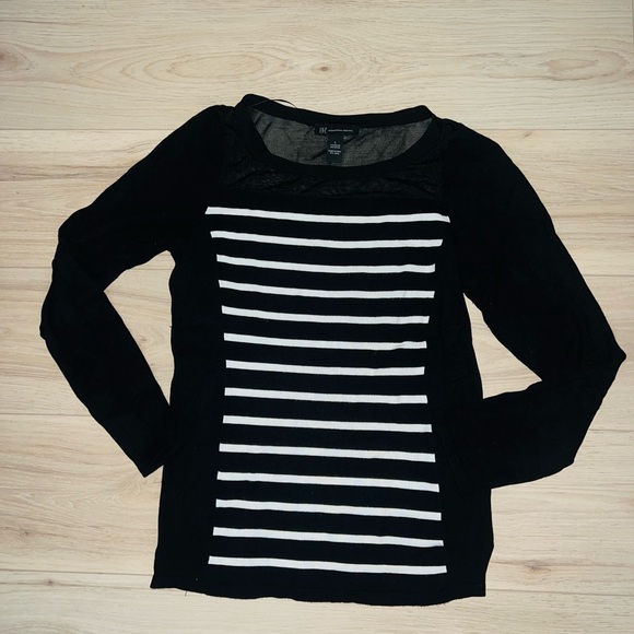 INC International Concepts Tops - FINAL HOURS! INC International Stripped Mesh Top Long Sleeve Shirt! Size L!